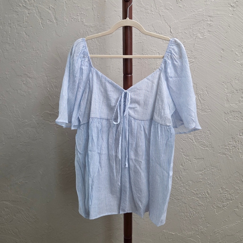 T147.‎ Striped Short Sleeve Peplum Blouse